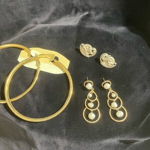 Elegant Gold and Silver Hoop and Drop Earrings Set